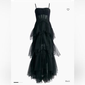 BCBG Sheer Tiered Ruffle Gown in Black